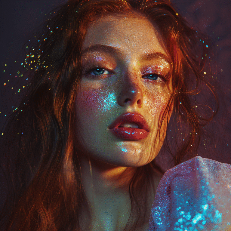 A soft portrait series exploring skin, color, and gentle chromatic light on the face.