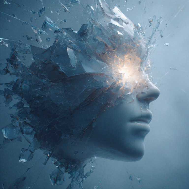 A soft emotional portrait series depicting internal fractures hidden behind polite expression.